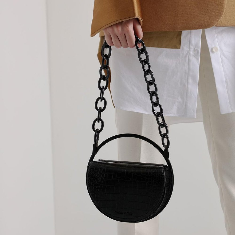 Charle and Keith Croc-Effect Semi-Circle Clutch - Black-NWT